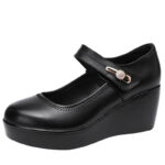 2025 High Heel Women Genuine Leather Casual Shoes Fashion Platform Wedges Shoes Round toe Comfortable Women's Leather