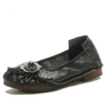 2025 Genuine Leather Women Shoes Casual Flower Single Flat Round Toe Style Boat Shoes Soft Comfortable Women Flats