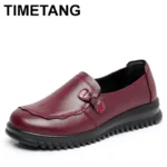 2025 Spring Flats Luxury Women Flat Elderly Shoes Retro Vintage Genuine Leather Loafers Black Women's Shoes Moccasins With