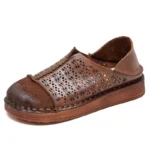 2025 Ethnic Cow Soft Flats Summer Loafer Suede Natural Genuine Leather Comfy Hollow Women Oxfords Ladies Leisure Shoes