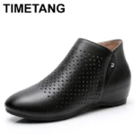 2025 Genuine Leather Summer Women Ankle Boots Flower Cutout Breakthrough Trends Low Heels Round Toe Beige Black one pair