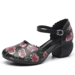 2025 Women Shoes Platform Sandals Genuine Leather New Buckle Strap Print Retro Handmade Concise Leisure Ladies Sandals