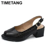 2025 Genuine Leather Sandals Female Summer New Large Size Fish Mouth Sandals Middle-aged Non-slip Mother Shoes