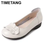 Genuine Leather Women's Brown Bow-Decorated Flat Shoes - Elegant & Comfortable Everyday Wear