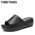 2025 Women's Summer Wear New Leather Thick Sole Soft Sole Wedge Heel Non-slip Women's Sandals