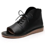 2025 High Top Sandals For Women Open Toe Summer Boots Luxury Lace Up Beach Sandals Genuine Leather Flats Shoes