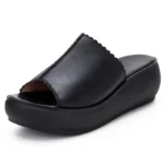 2025 Women's Summer Sandals Wear Leather Women's Slippers Thick Sole Soft Sole Wedge Heel Non-slip Women's Sandals