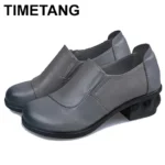 TIMETANGSpring Autum Genuine Leather Shoes Women High Heels Fashion Womens Pumps Office Ladies Shoes Black comfortable soft sing