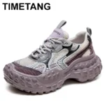 2025 Summer New Vulcanized Genuine Leather Splicing Breathable Mesh Casual Versatile Women's Lace-up Shoes