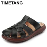 Summer new sandals women's leather retro breathable bun head fashion everything cowhide large size thick soled women slippers