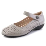 2025 Genuine Leather Ladies Flats Summer Shoes Woman Plus Size Loafers Hollow Round Toe Soft Comfort Sandals Female