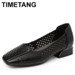 2025 Genuine Leather Hollow Out Shoes For Women Low Heels Pumps Designers Leisure Concise OL Working Shoes Plus 43