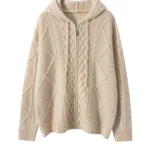 Women's Sweater Casual Hooded Cardigan Sweater 100% Cashmere Clothes Jacquard Drawstring Autumn Winter Fashion Warm Long Sleeve